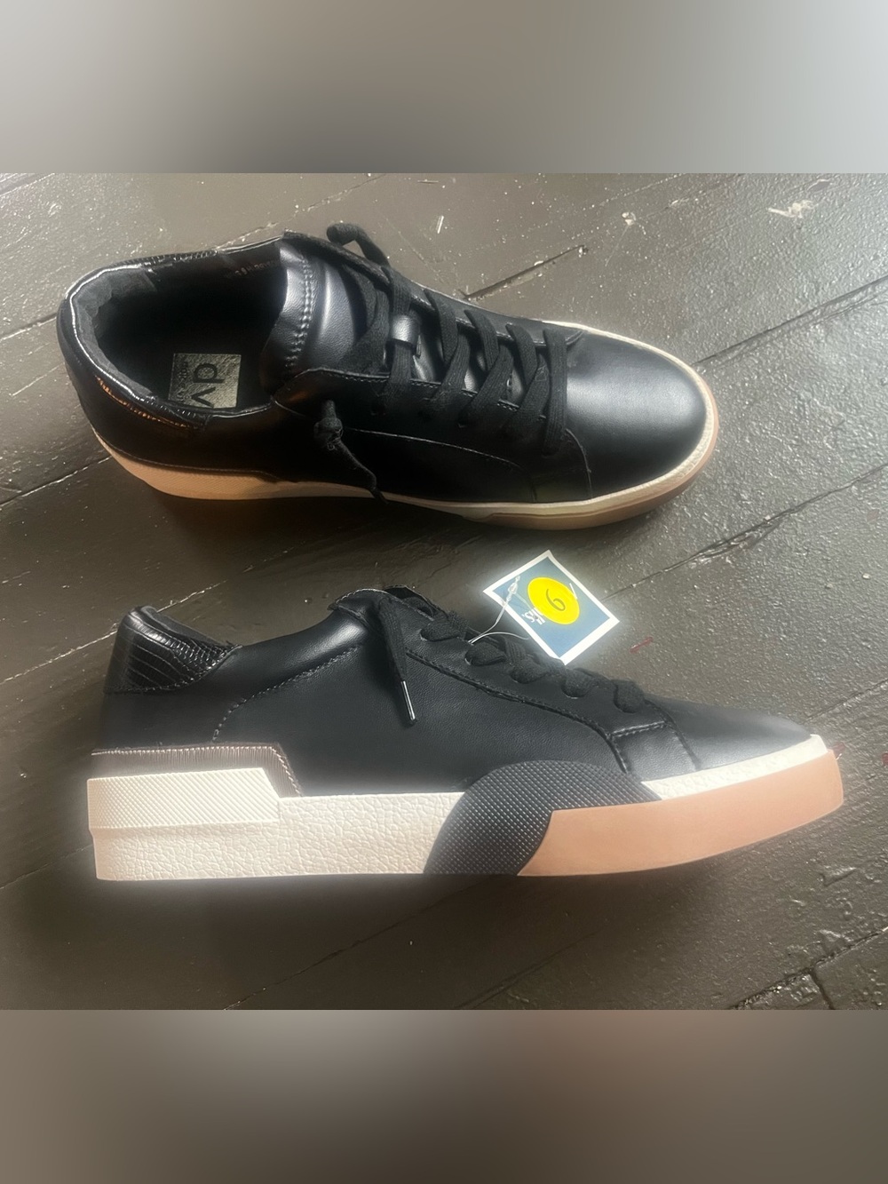 Dolce Vita Helix Black Low-Top Sneakers with Cream and Tan Trim